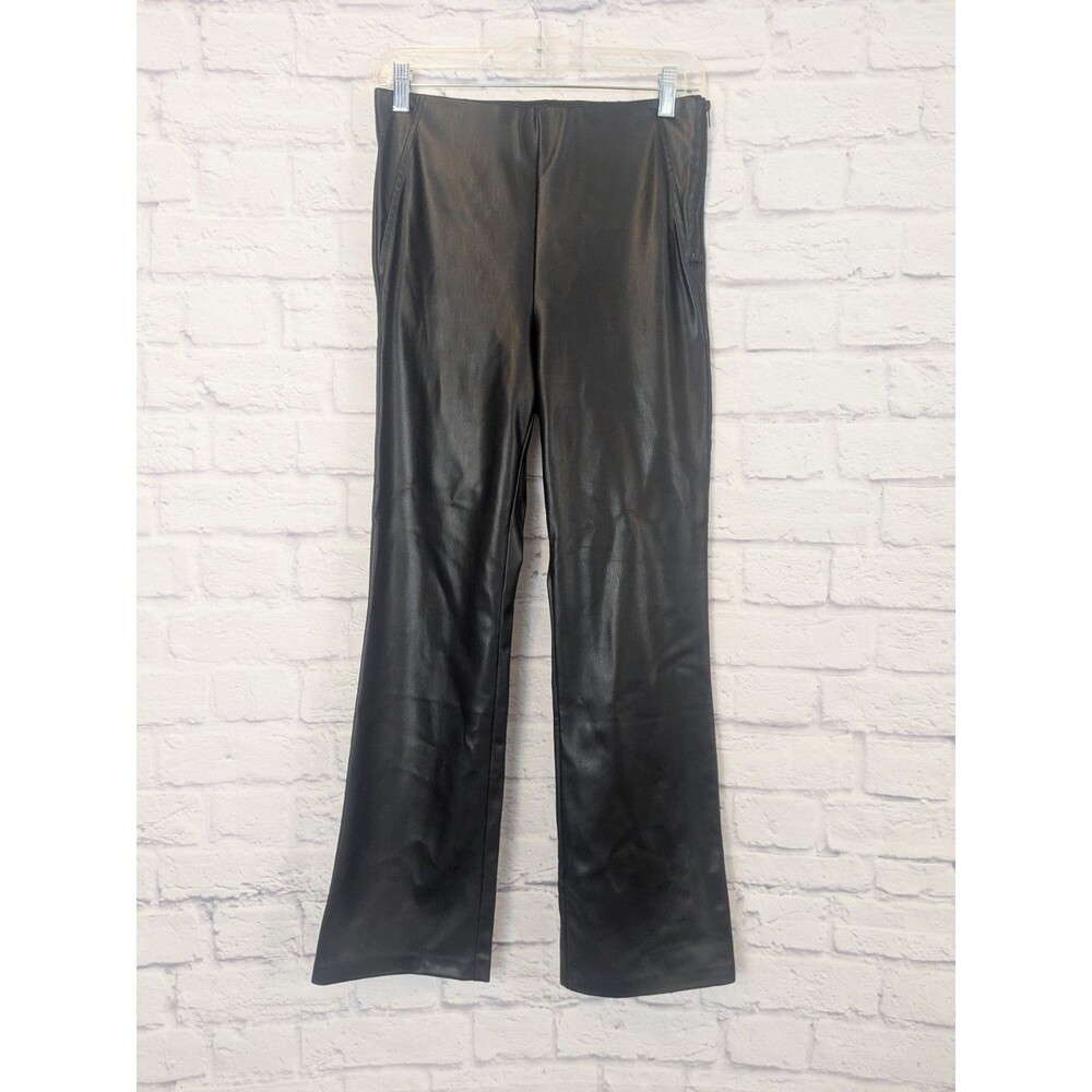 Zara Faux Leather Black Pants High Rise Straight Leg Side Zip Medium